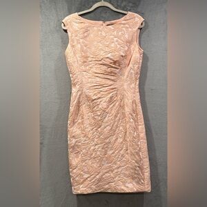 Lauren Ralph Lauren Dress Pink Jacquard Ruched Sheath Floral Romantic Size 8